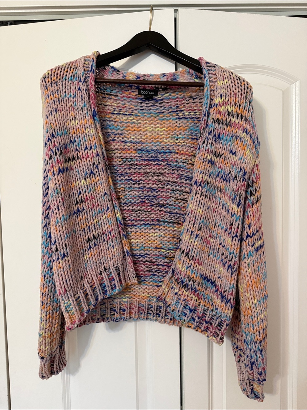 Boohoo Multicolor Speckled Chunky Open Cardigan - Pink & Blue Hues